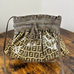 FENDI Zucca FF Vintage Pleated Ruffled Crossbody Bag